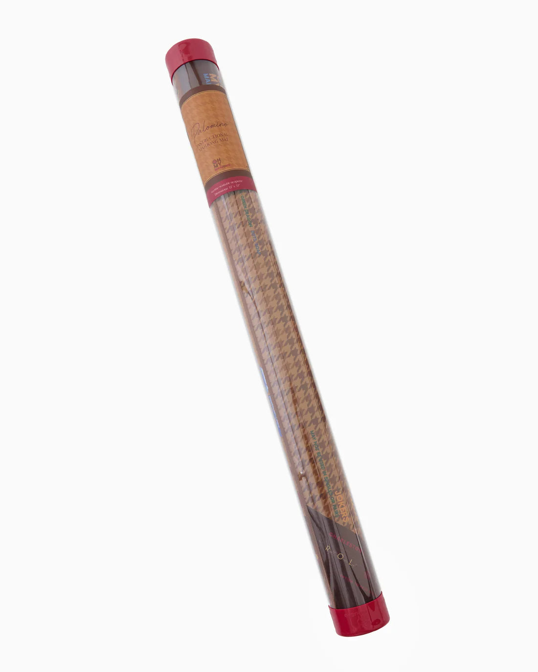 Wooden fishing rod handle with red and black accents on a white background