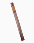 Wooden fishing rod handle with red and black accents on a white background