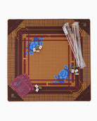 Board game mat with decorative elements and accessories on a white background