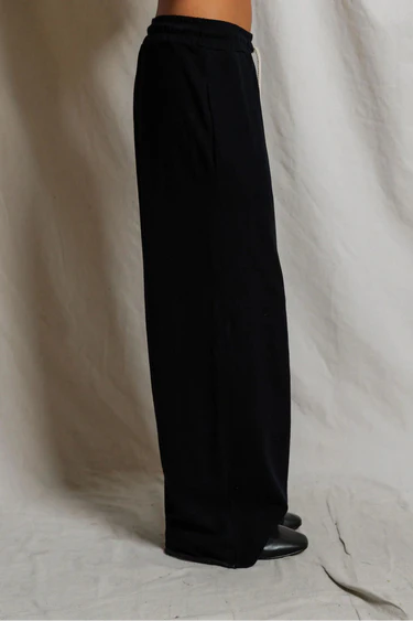 Black wide-leg pants worn by a person on a neutral background