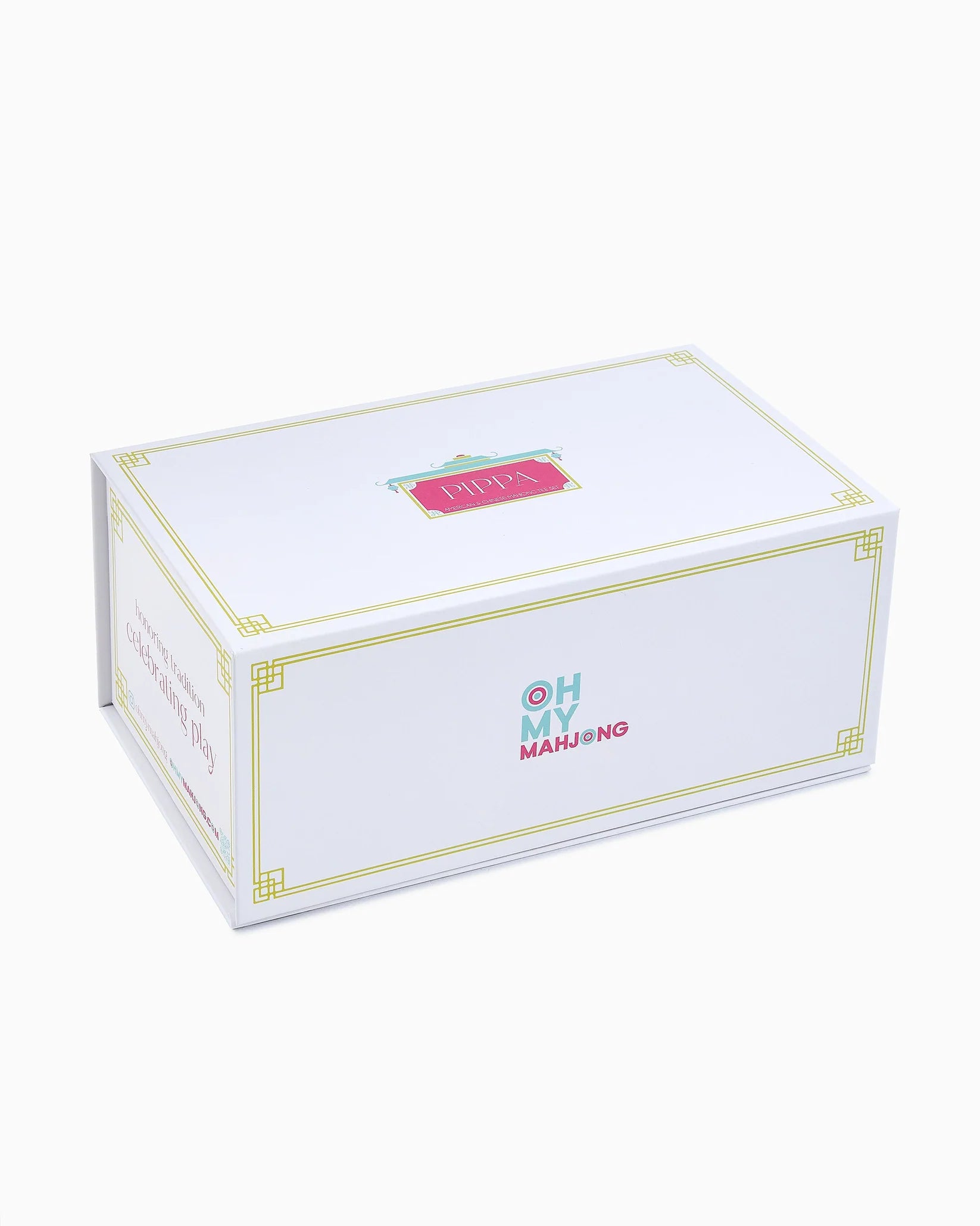 A white rectangular product box with decorative gold border lines and printed text reading 'Oh My Man!ing' on the front, photographed on a clean white background.