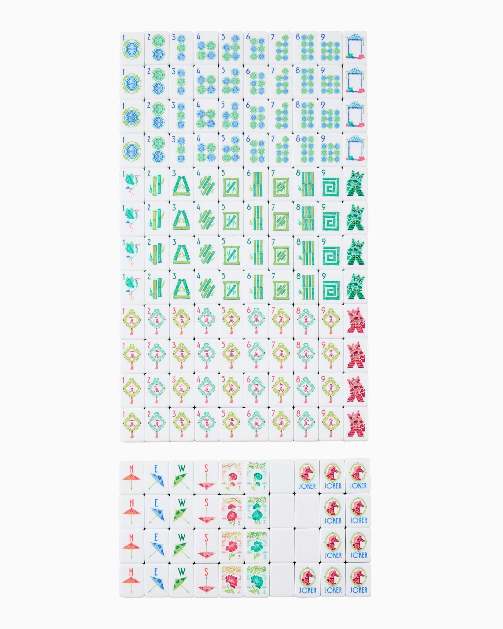 A sheet of small square stickers or icons arranged in rows on a white background, with two larger sheets below showing colorful symbols and illustrations including trees, birds, flowers, and red foxes.