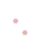 Pair of pink flower-shaped earrings on a white background