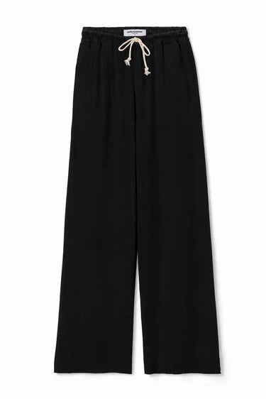 Black wide-leg pants on a white background