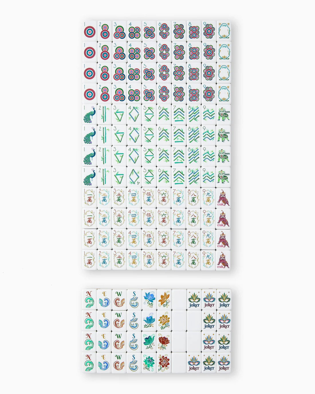 Set of colorful game tiles on a white background