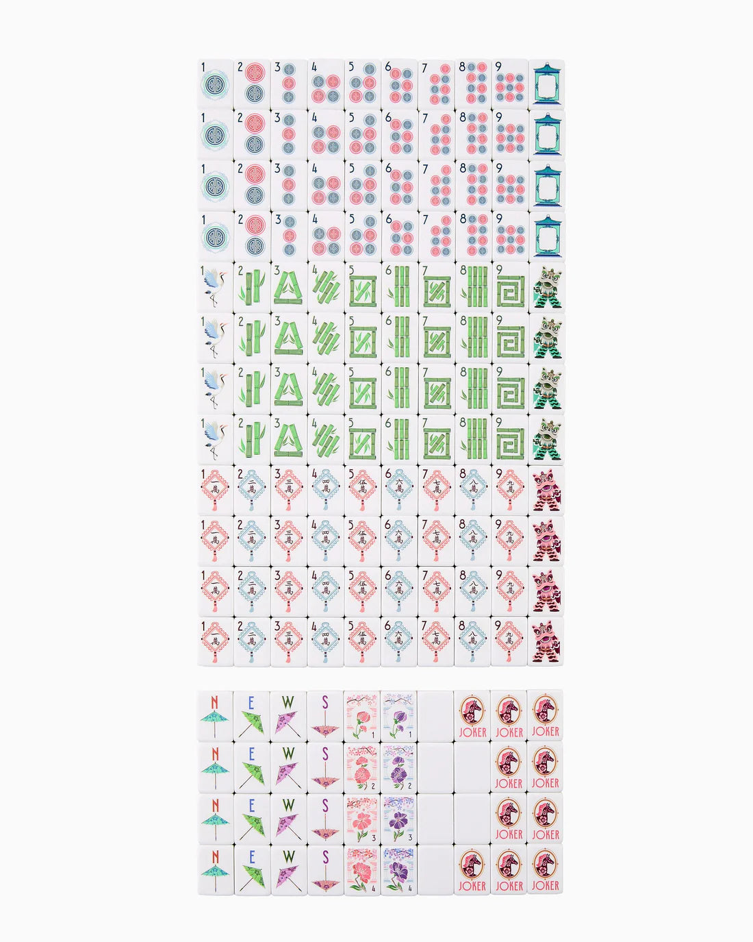 Collection of small patterned tiles on a white background
