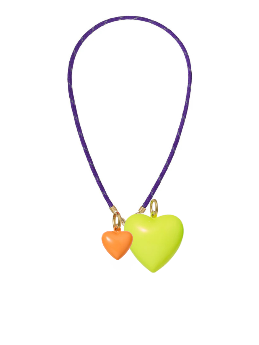 Necklace with heart-shaped charms on a white background