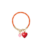 Orange bracelet with heart-shaped charms on a white background