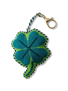 Four-leaf clover keychain with green and blue design on a white background