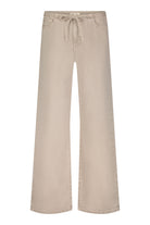 Beige wide-leg pants with a drawstring waist on a white background