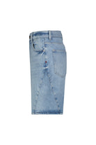 Light blue denim shorts on a white background
