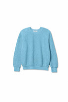 A light blue textured crewneck sweatshirt with raglan sleeves, shown flat against a plain white background.