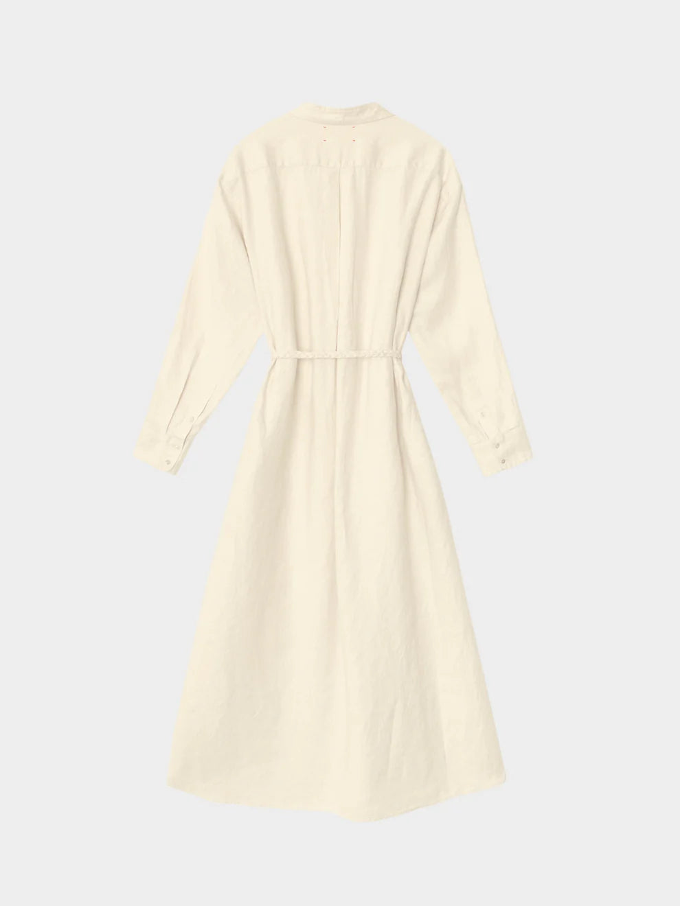 Beige dress with a belt on a light gray background