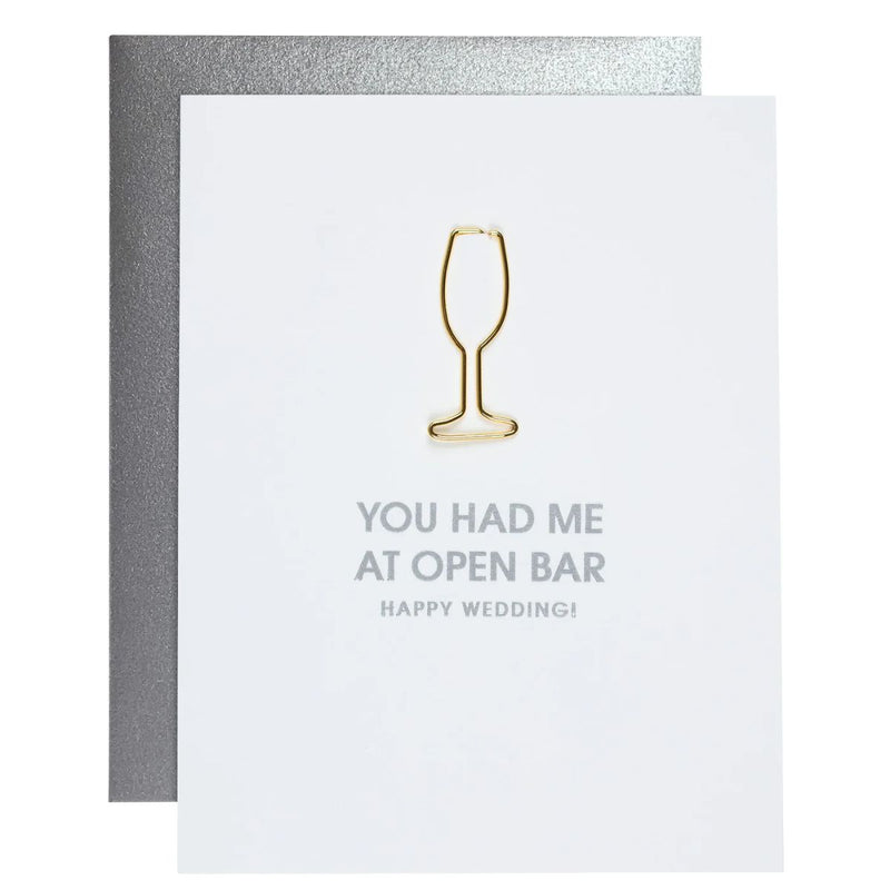 Open Bar Wedding Champagne Paper Clip Letterpress Card